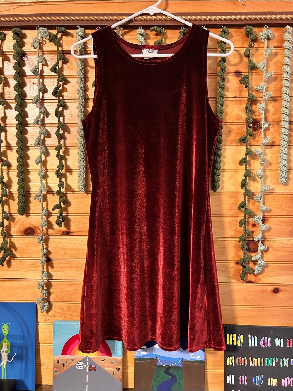 Vintage Joule Velvet Sleeveless A-Line Dress - Burgundy